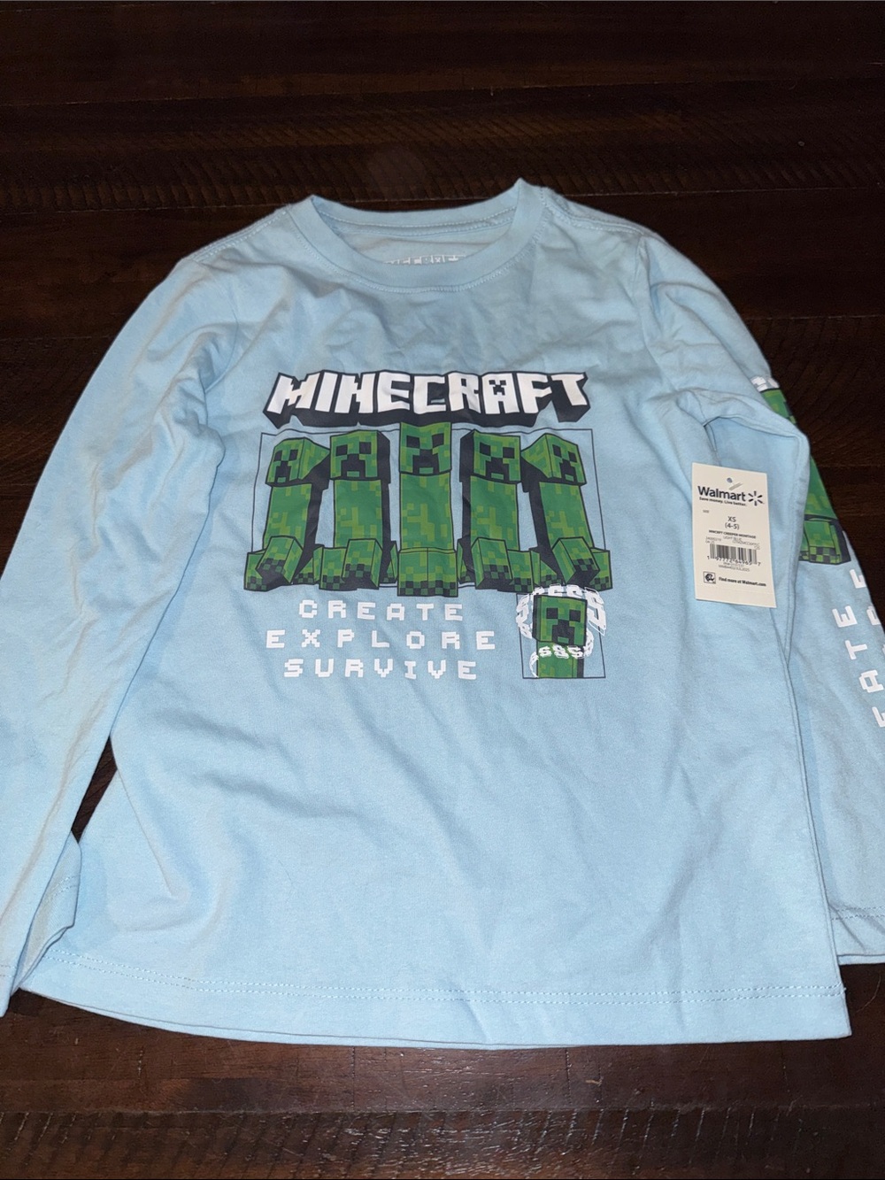 Minecraft Long Sleeve Tee - Light Blue with Creeper Graphic